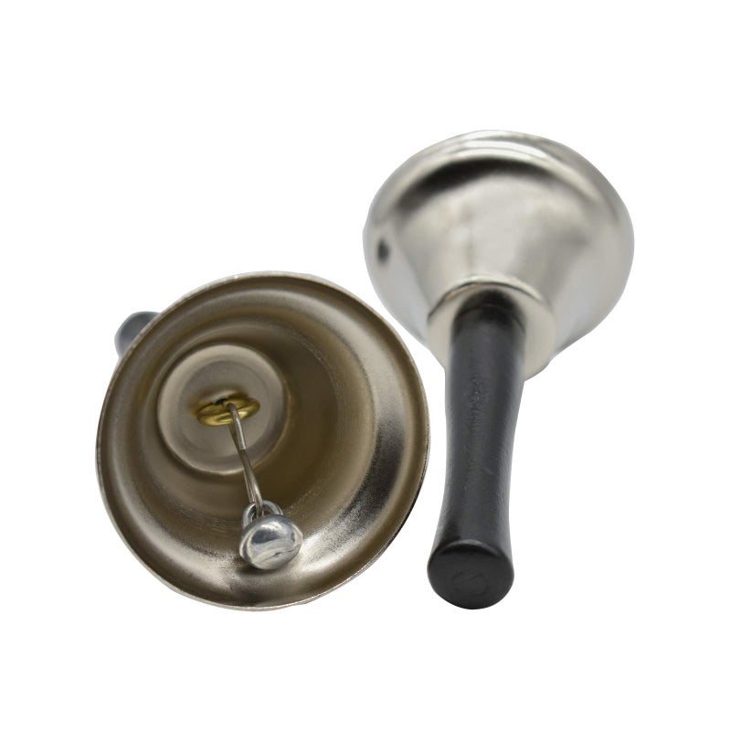 Maydahui 2 PCS Dinner Hand Bell Silver Steel Loud Call Christmas Jingle Bells for Wedding Events Decoration Alarm Inside Classroom Food Line Jingles Ringing - Image 4